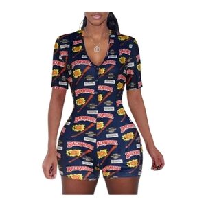 Women's Backwoods Summer Onesie Shorts Jumpsuit Loungewear‎ Pajamas Medium